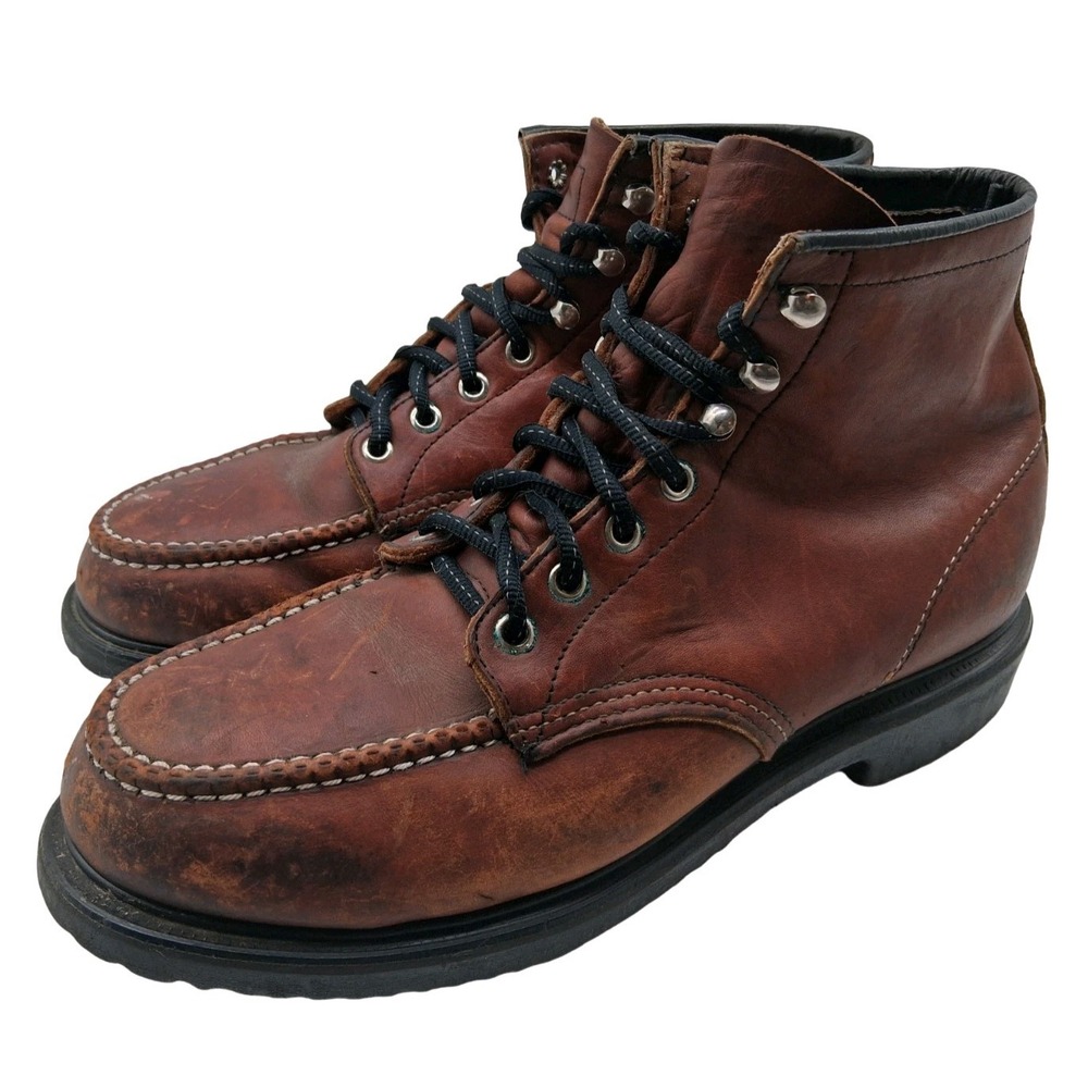 Red Wing Shoes Boots Mens Size 9.5 D Brown Leather Moc Steel Toe Ankle Work USA
